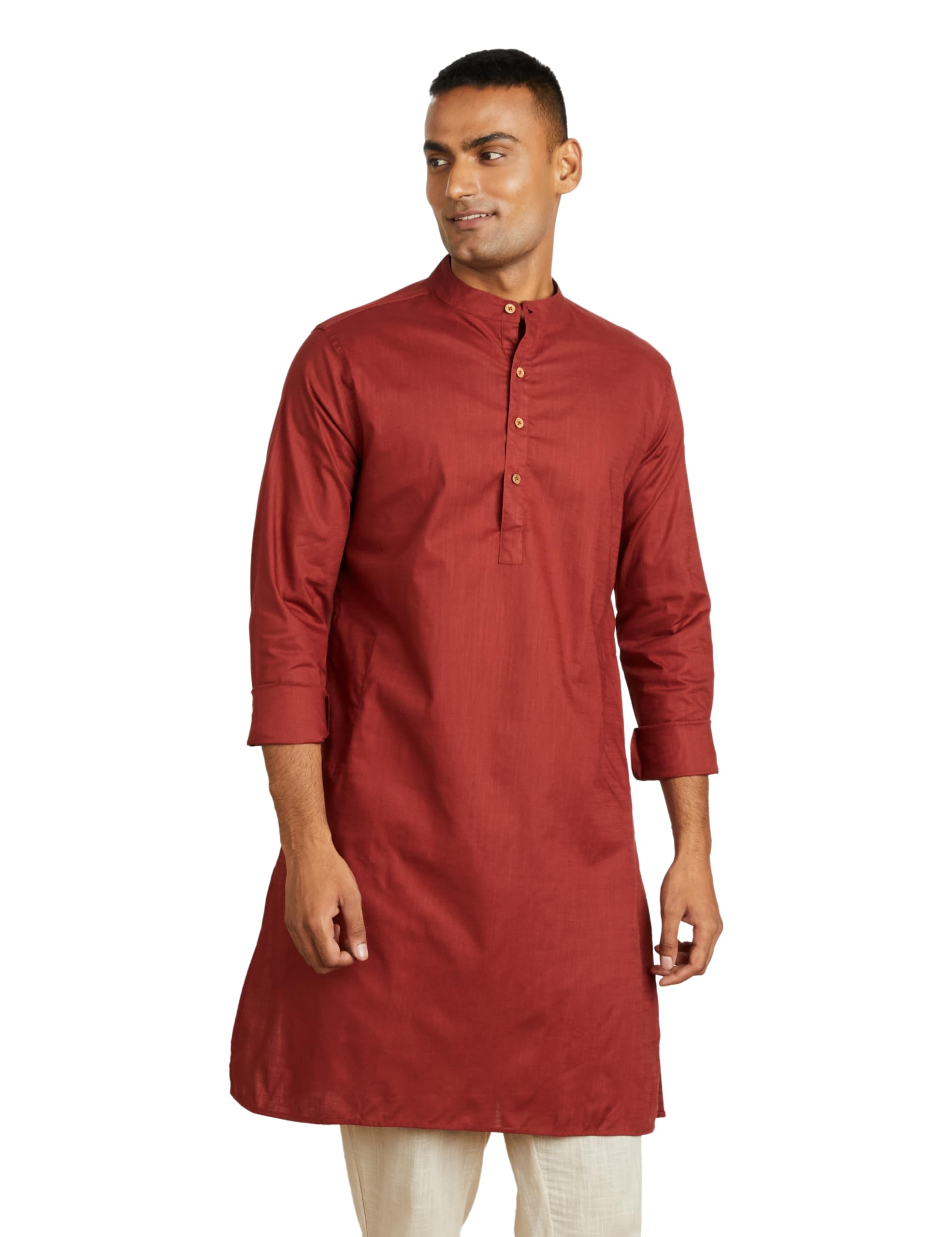 Symbol Men's Cotton Solid Long Kurta (Regular Fit) Sun Dried Tomato XL