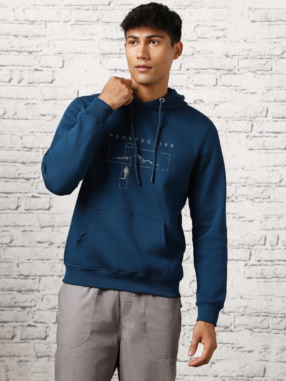 NOBERO Men's Cotton Blend Neck Regular Fit Hooded Sweatshirt (1M-TWHO-C0887_Navy Blue (Small) - Image 5