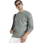 Campus Sutra Men's Sage Green Textured Knit Pullover Sweater for Casual Wear | Crew Neck | Long Sleeve | Pull On Closure | Cotton Sweater Crafted with Comfort Fit for Regular Wear