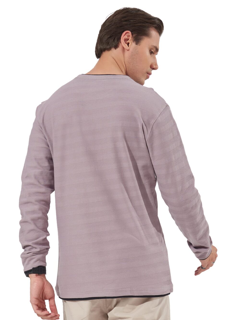 Maniac Mens Solid Round Neck Full Sleeve Lavender Cotton Slim Fit Sweatshirt - Image 6