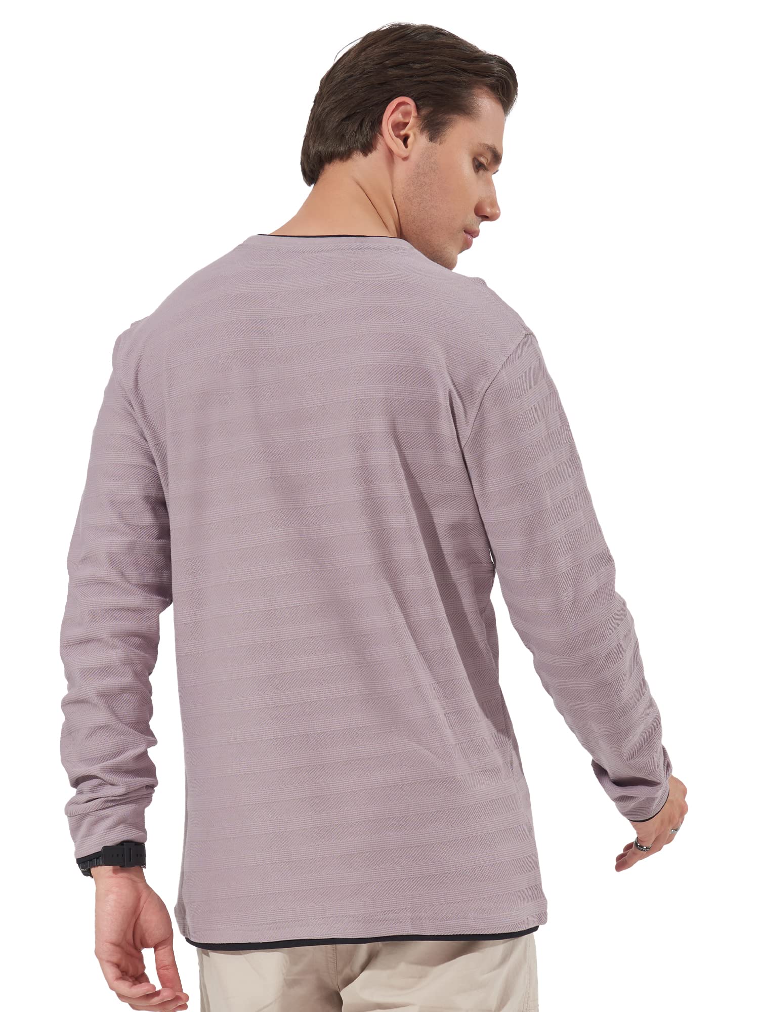 Maniac Mens Solid Round Neck Full Sleeve Lavender Cotton Slim Fit Sweatshirt - Image 6