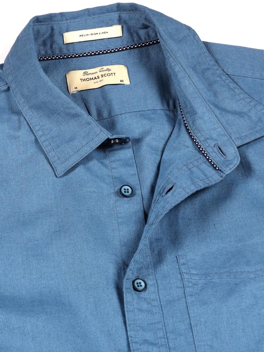 Thomas Scott Men's Half Sleeves Spread Collar Linen Casual Shirt (Dark Blue, XL) - Image 4