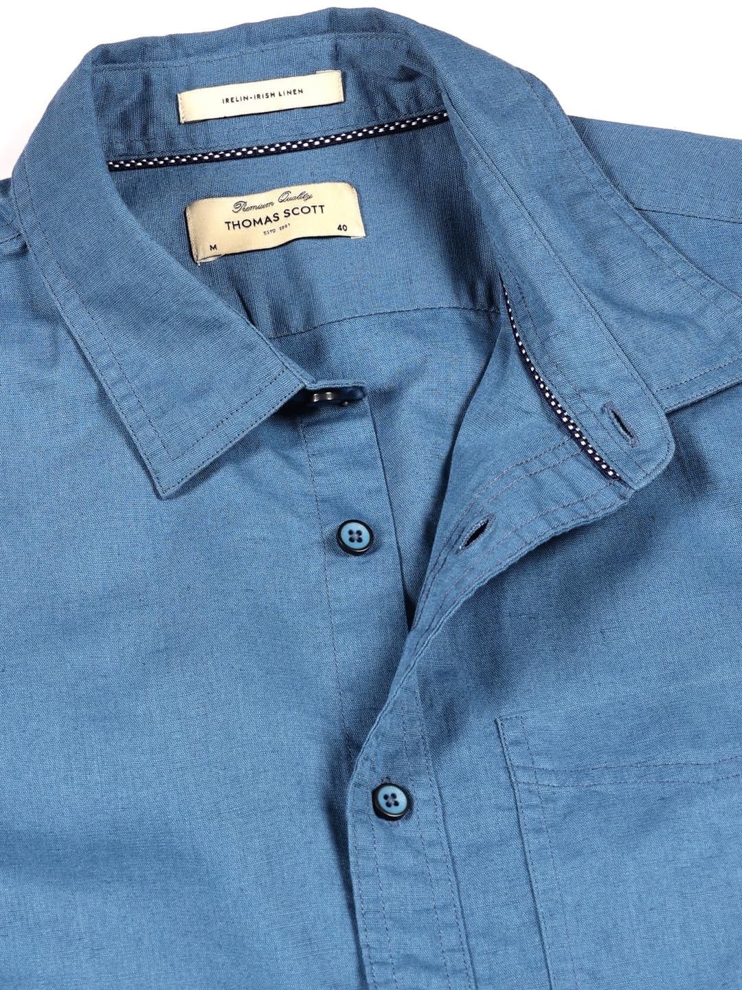 Thomas Scott Men's Half Sleeves Spread Collar Linen Casual Shirt (Dark Blue, XL) - Image 4