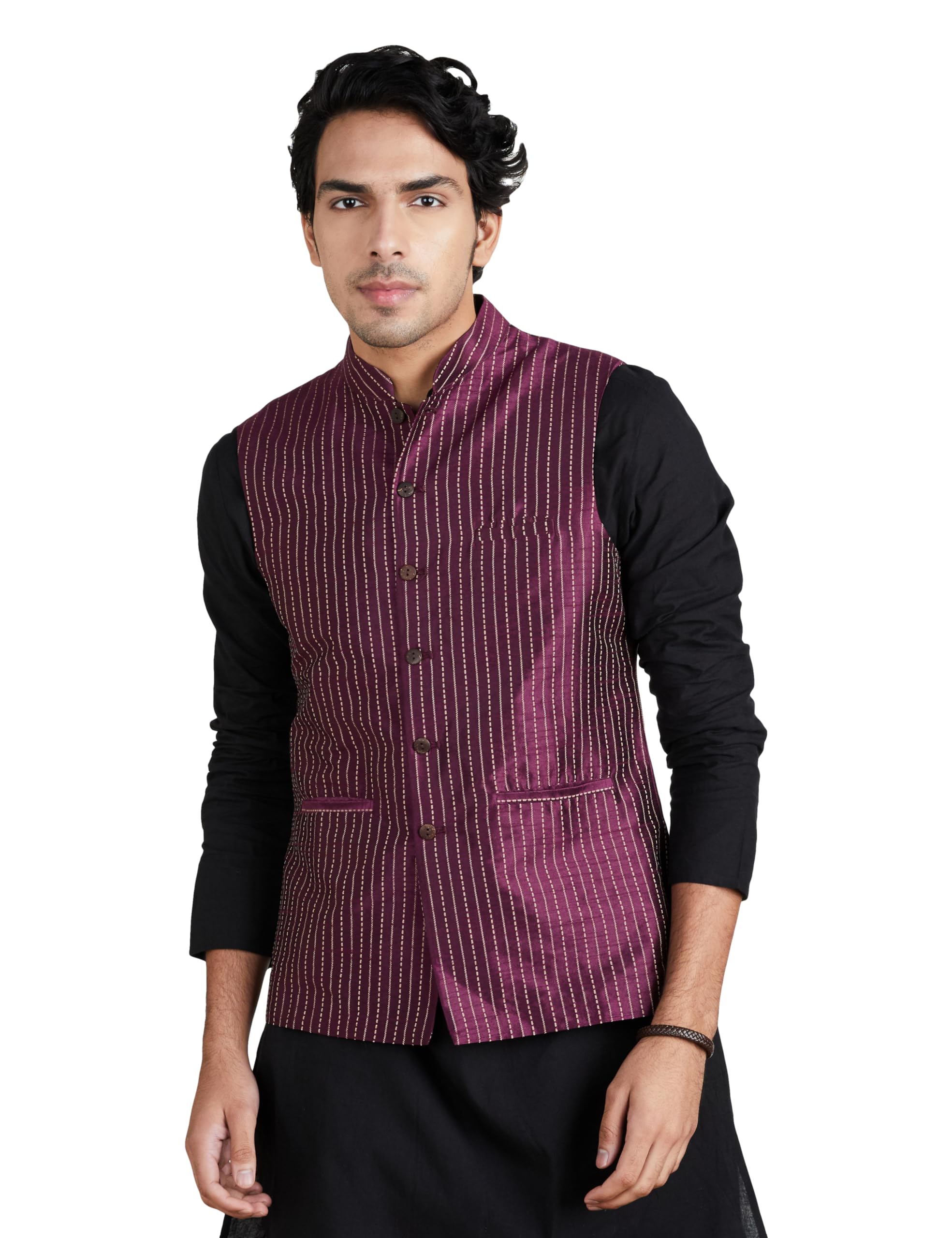 Symbol Men's Lightweight Nehru Jacket (SY-A22-MNA-JTK-06_Maroon_2XL)
