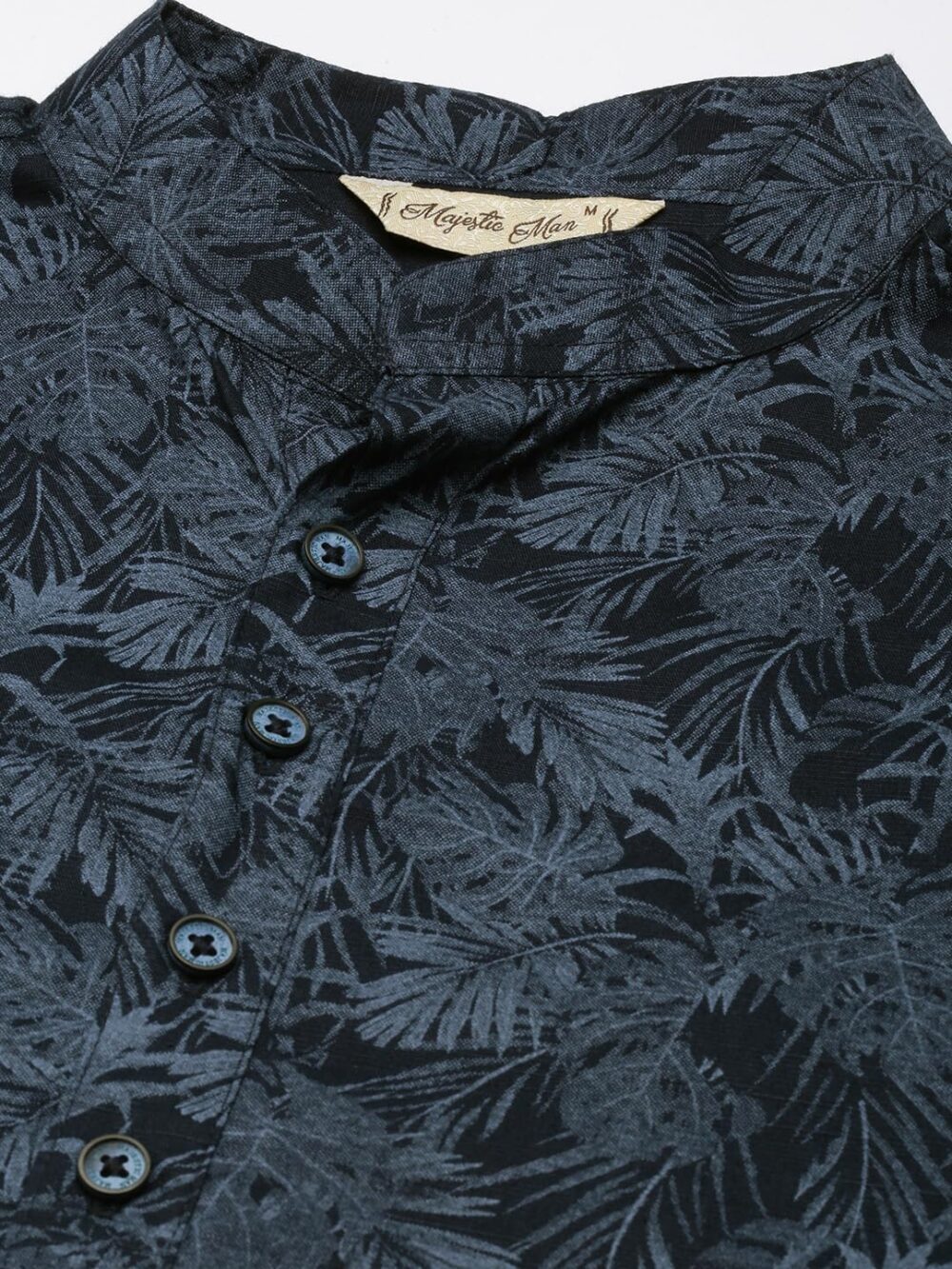 Majestic Man Cotton Mandarin Collar Ethnic Motifs Printed Regular Fit Long Kurta For Men (Large, Navy Blue) - Image 4
