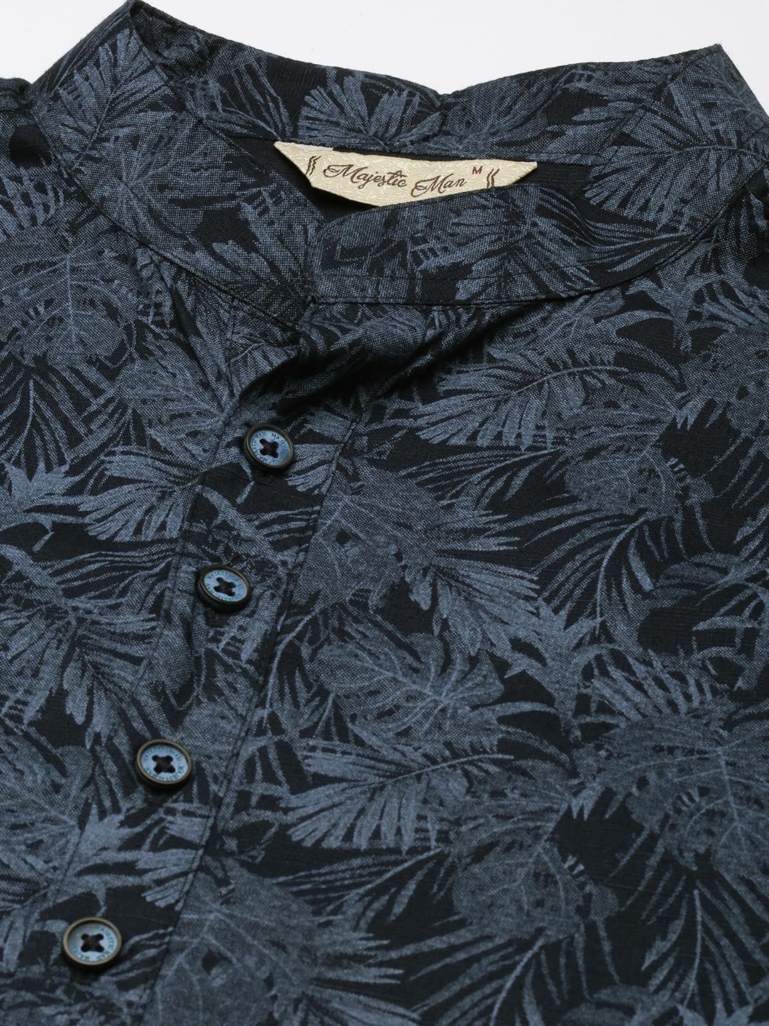 Majestic Man Cotton Mandarin Collar Ethnic Motifs Printed Regular Fit Long Kurta For Men (Large, Navy Blue) - Image 4