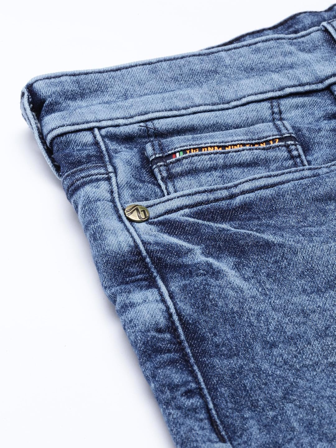 The Indian Garage Co Men Mid Rise Slim Fit Solid Mid-Rise Stretchable Jeans Blue, 32 - Image 3