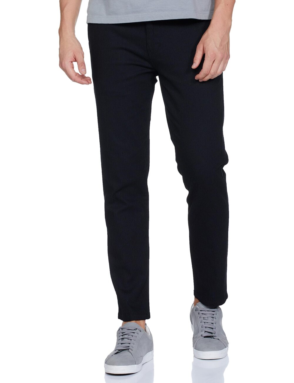 The Indian Garage Co Men Mid Rise Slim Fit Striped Mid-Rise Chinos, Black, 34