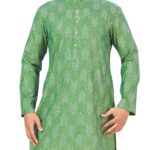 Studio Shringaar Men's Cotton Blend Relaxed Fit Ikat Printed Knee Length Kurta(M119, Green_Large)
