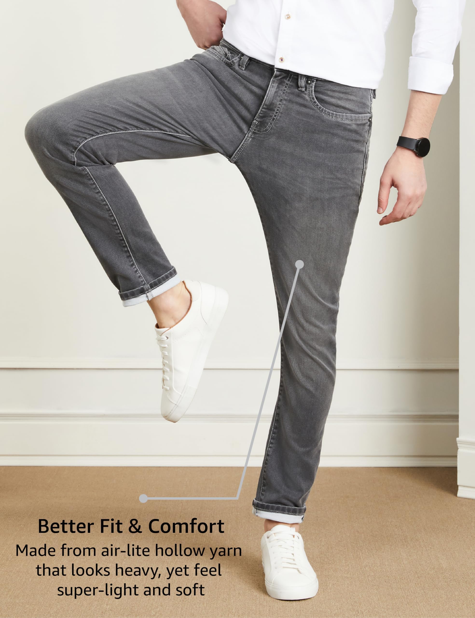 Symbol Premium Men's Slim Fit Stretchable Mid Rise Jeans | Casual Denim | Cotton Stretch | Fashion Shades of Black & Blue (Available in Plus Size) (Mid-Grey_36) - Image 4