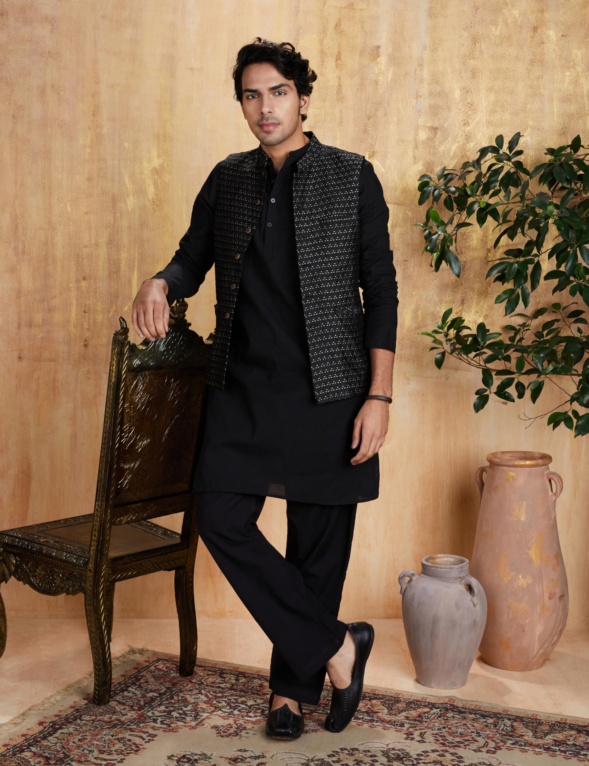 Symbol Men's Lightweight Nehru Jacket Black1 L - Image 6