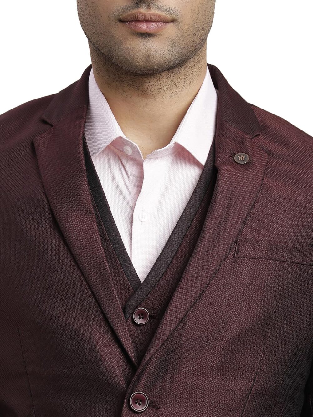 Turtle Men Poly-Viscose Dobby Print Full Sleeve Three Piece Brown Party Suit - Image 2