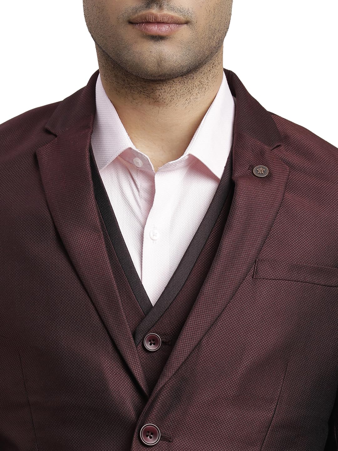 Turtle Men Poly-Viscose Dobby Print Full Sleeve Three Piece Brown Party Suit - Image 2