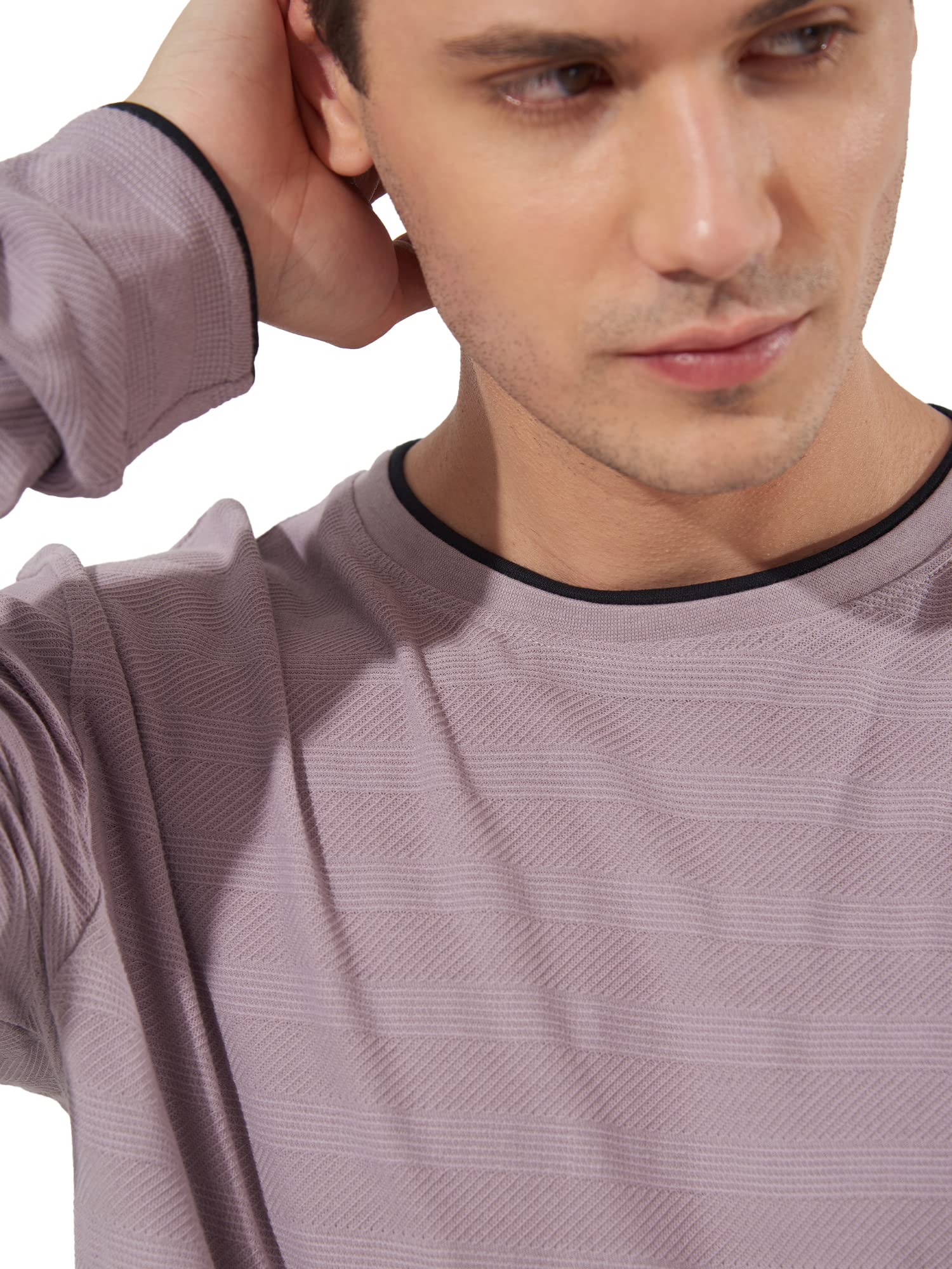 Maniac Mens Solid Round Neck Full Sleeve Lavender Cotton Slim Fit Sweatshirt - Image 5