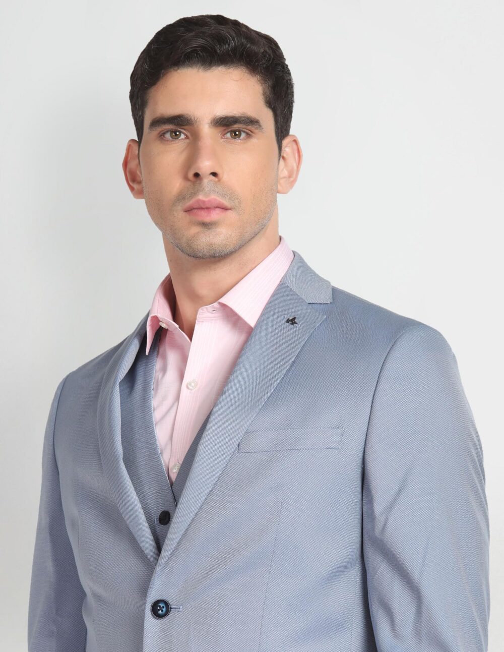 Arrow Men's Polyester Double Breasted Business Suit Pants Set (ARAGSU5527_Grey Blue_42) - Image 2