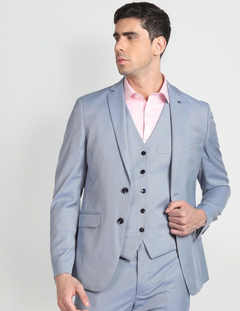 Arrow Men's Polyester Double Breasted Business Suit Pants Set (ARAGSU5527_Grey Blue_42) - Image 8