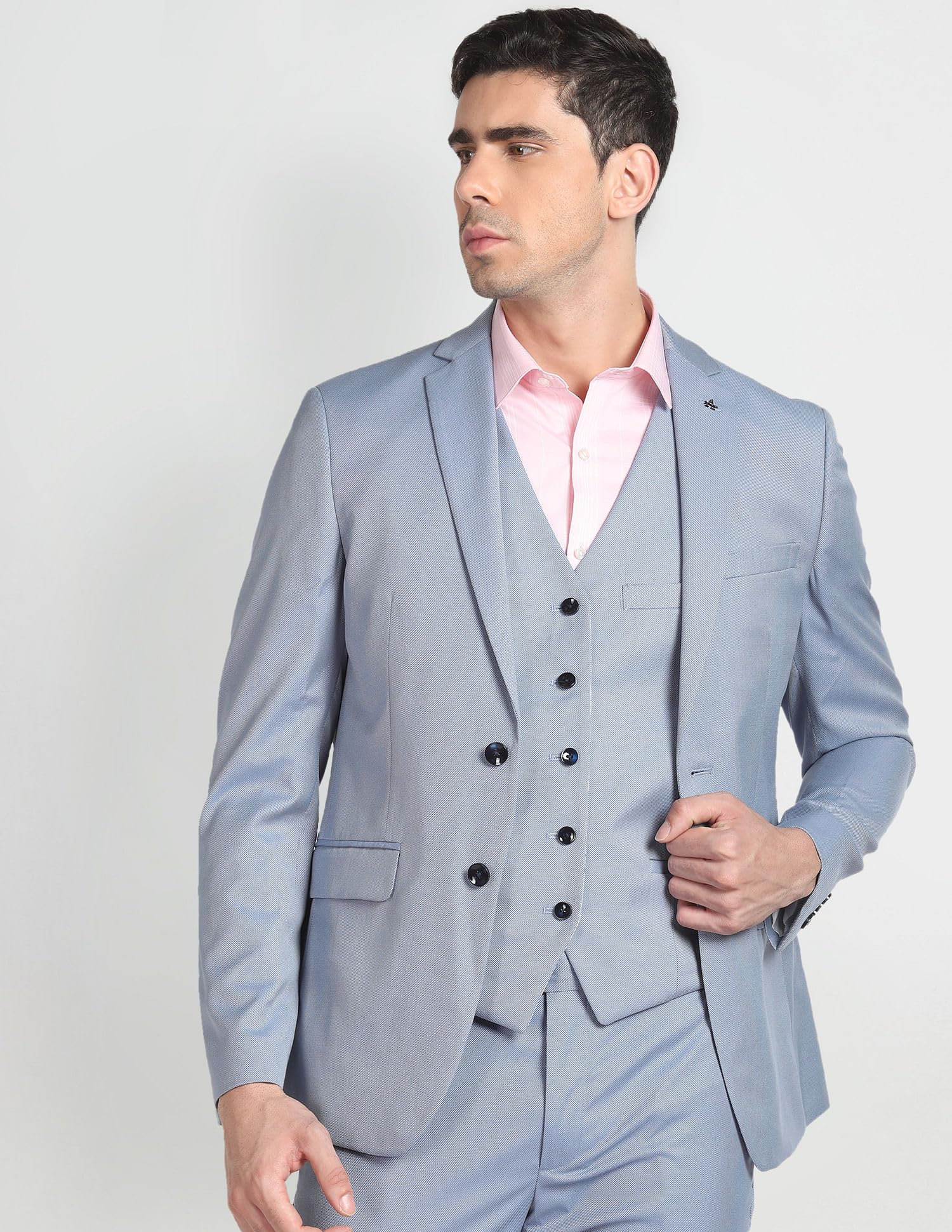 Arrow Men's Polyester Double Breasted Business Suit Pants Set (ARAGSU5527_Grey Blue_42) - Image 8