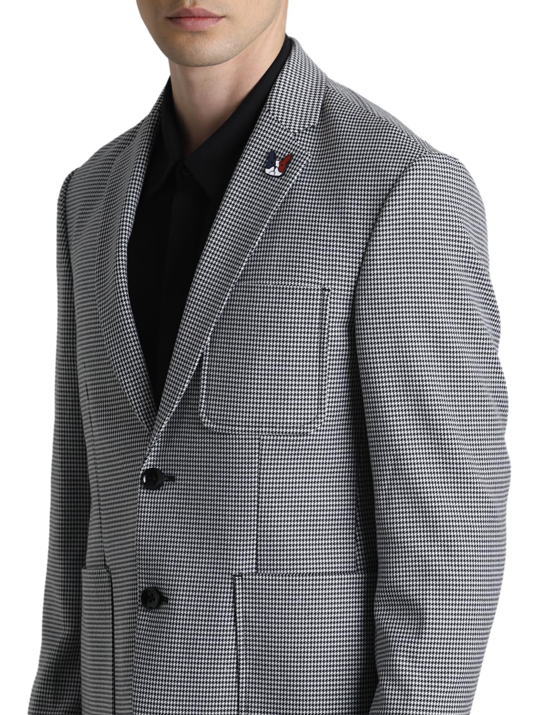 JACK & JONES Men Checks Slim Fit Black Single Breasted Blazer - Image 4