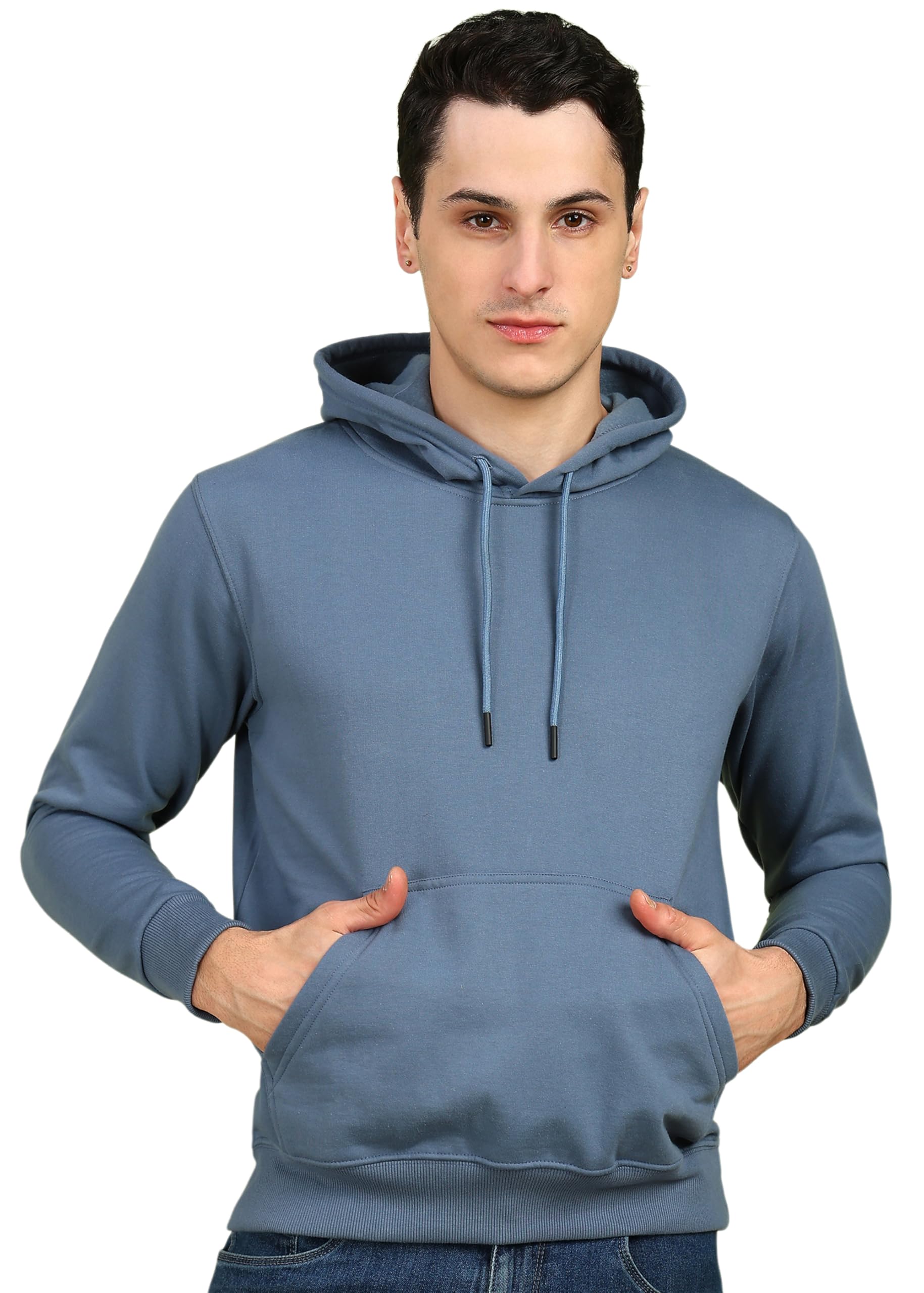 Alan Jones Clothing Men’s Solid Hooded Sweatshirt | Drawstring Hood, Kangaroo Pocket, Ribbed Hem | Regular Fit | Sizes S–5XL | Multiple Colors Persian Blue