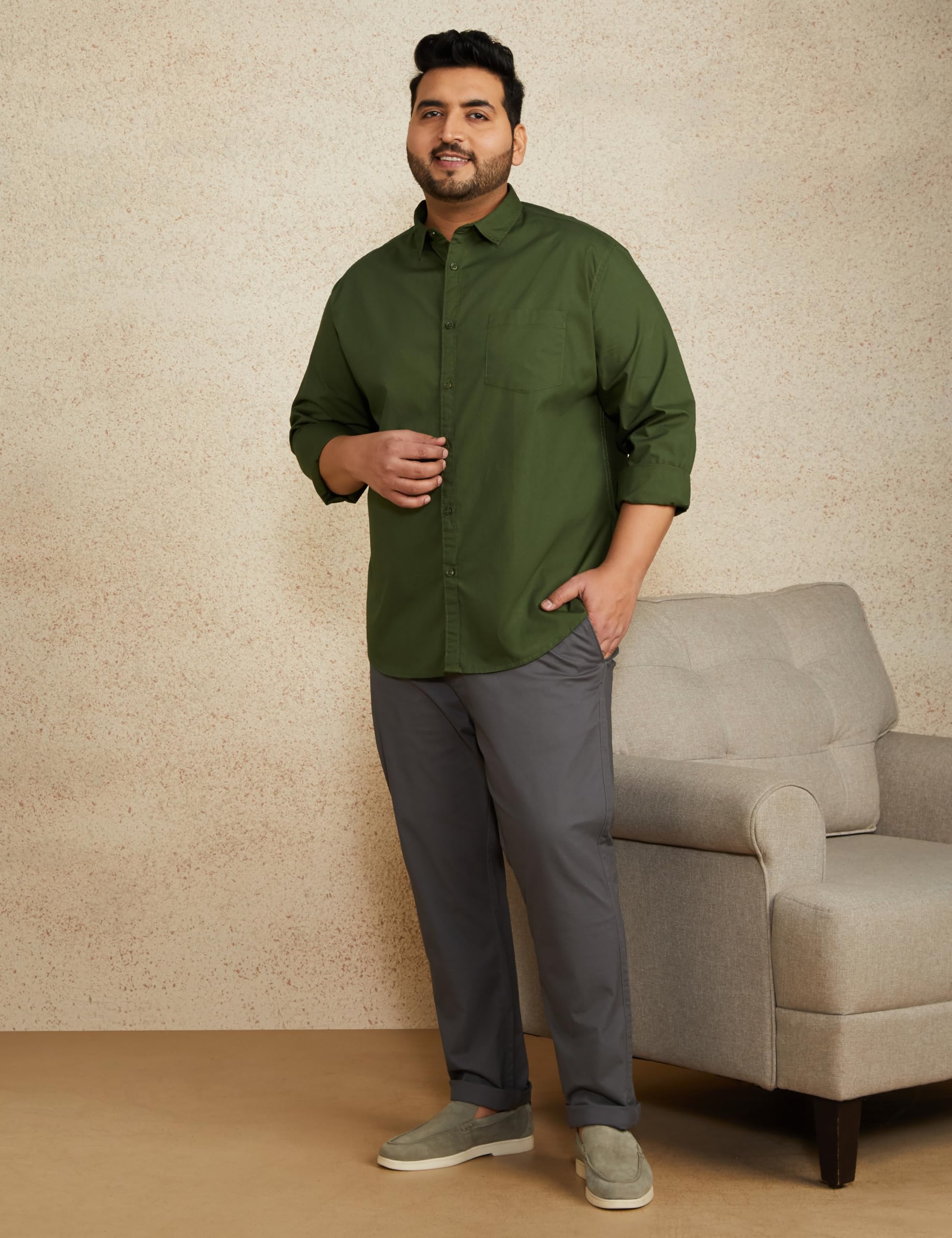 Symbol Men's Cotton Shirt | Casual | Plain | Full Sleeve | Summer - Regular Fit (Available in Plus Size) (Olive_2XL) - Image 5
