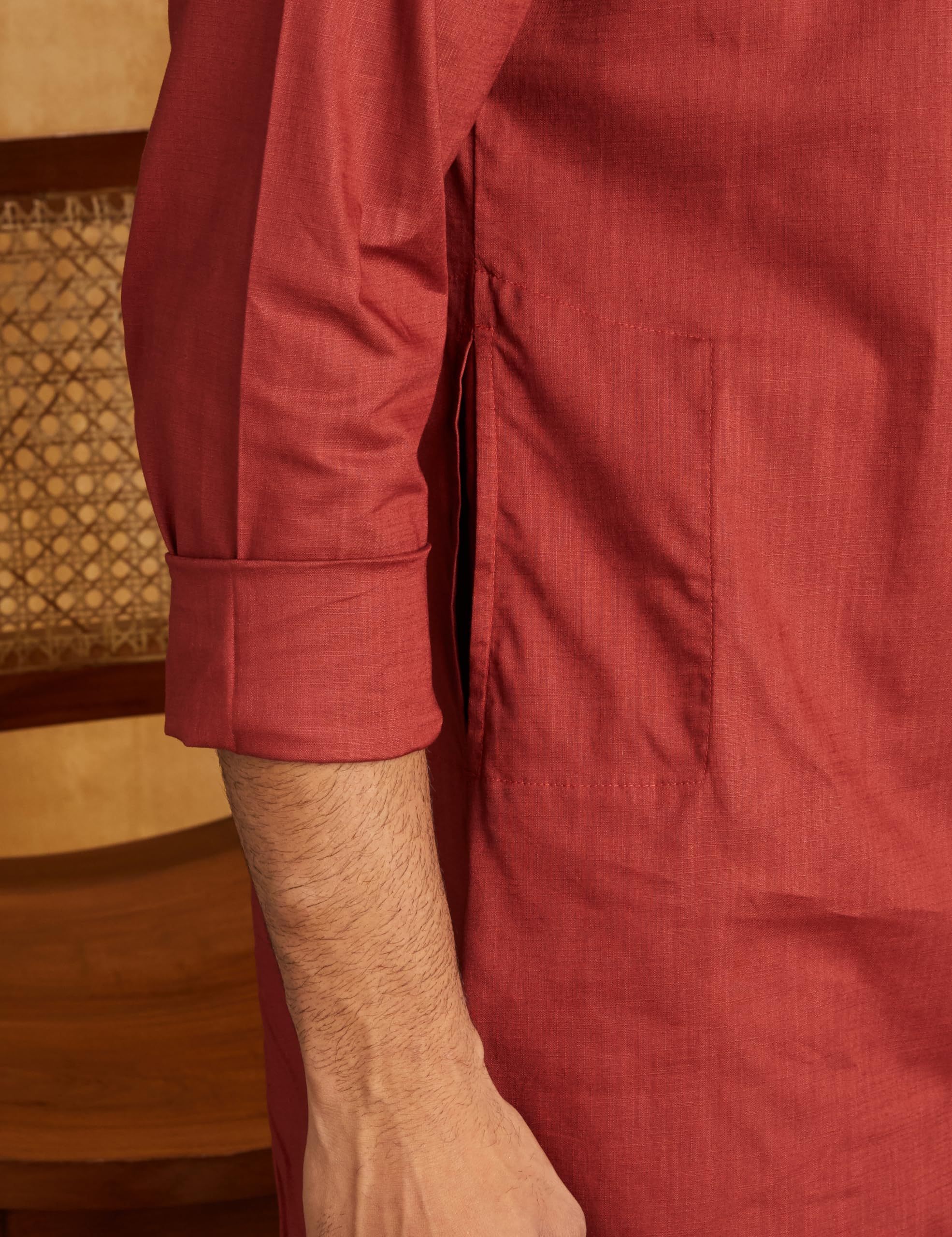 Symbol Men's Cotton Solid Long Kurta (Regular Fit) Sun Dried Tomato XL - Image 7