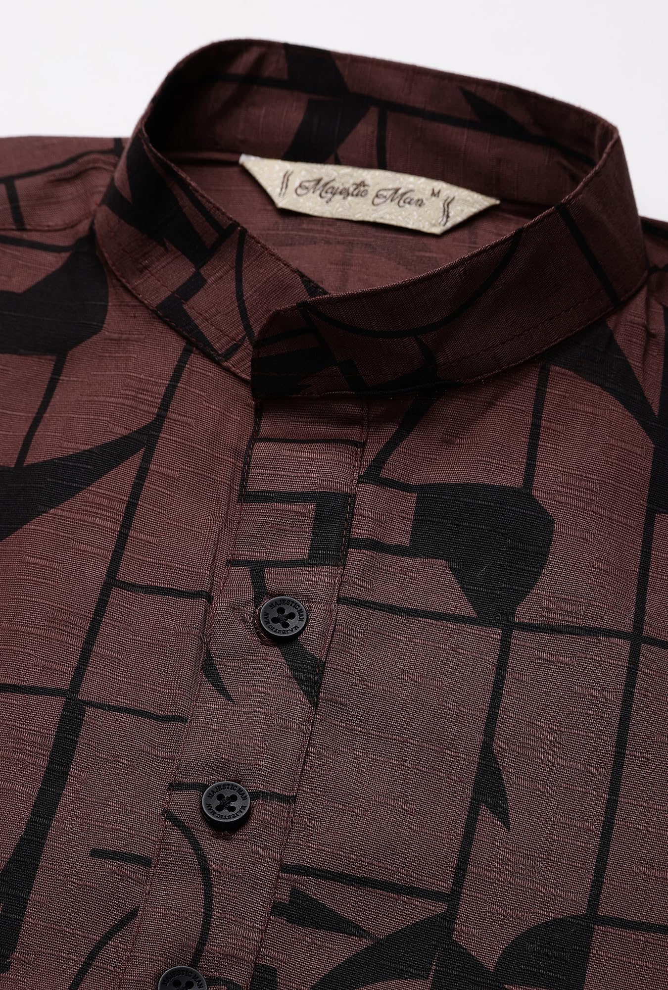 Majestic Man Men Cotton Regular Fit Mandarin Collar Ethnic Motifs Printed Kurta (Dusty Wine, X-Large) - Image 3