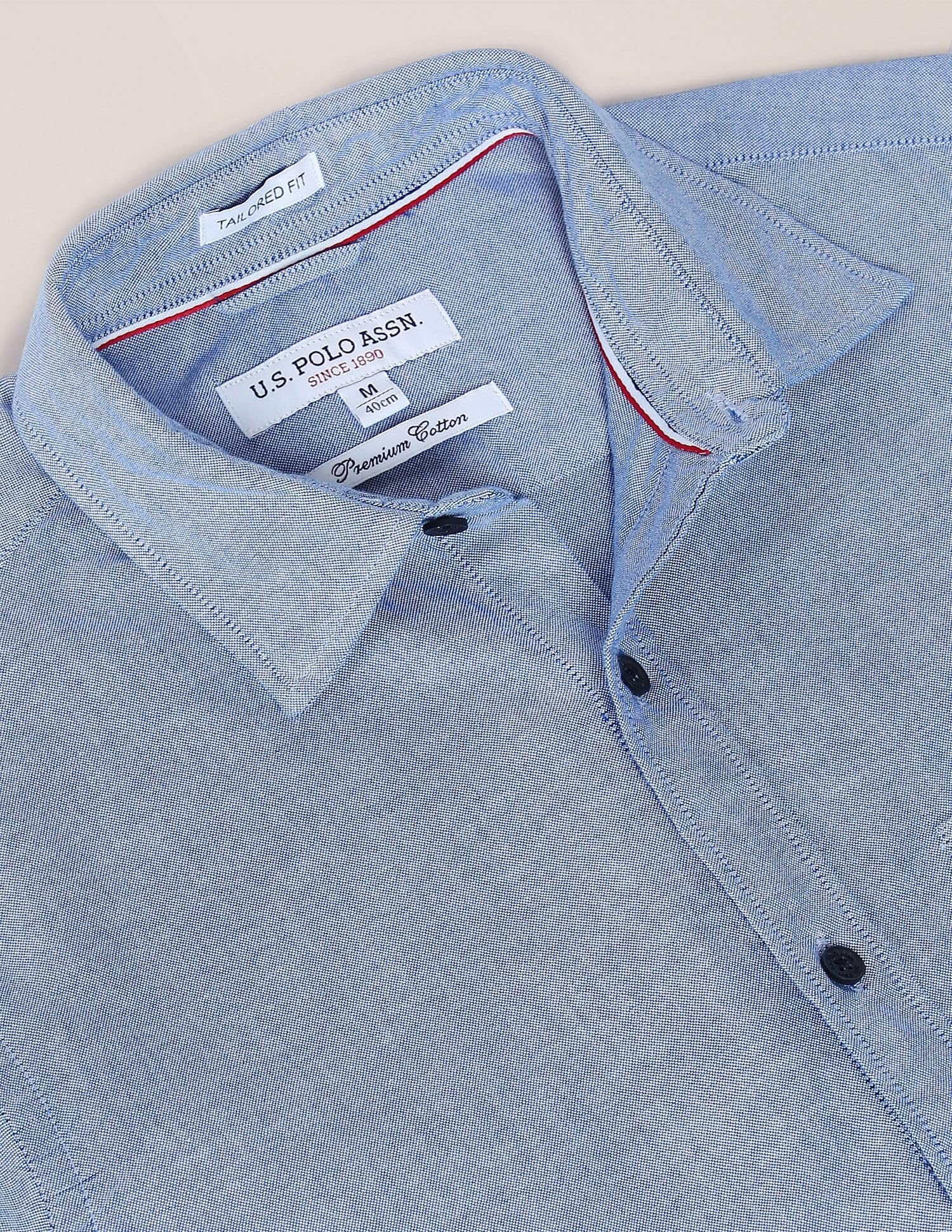 U.S. POLO ASSN. Men's Solid Spread Collar Premium Cotton Oxford Tailored Fit Shirt (USSHTR0027_DK. Blue_S) - Image 7