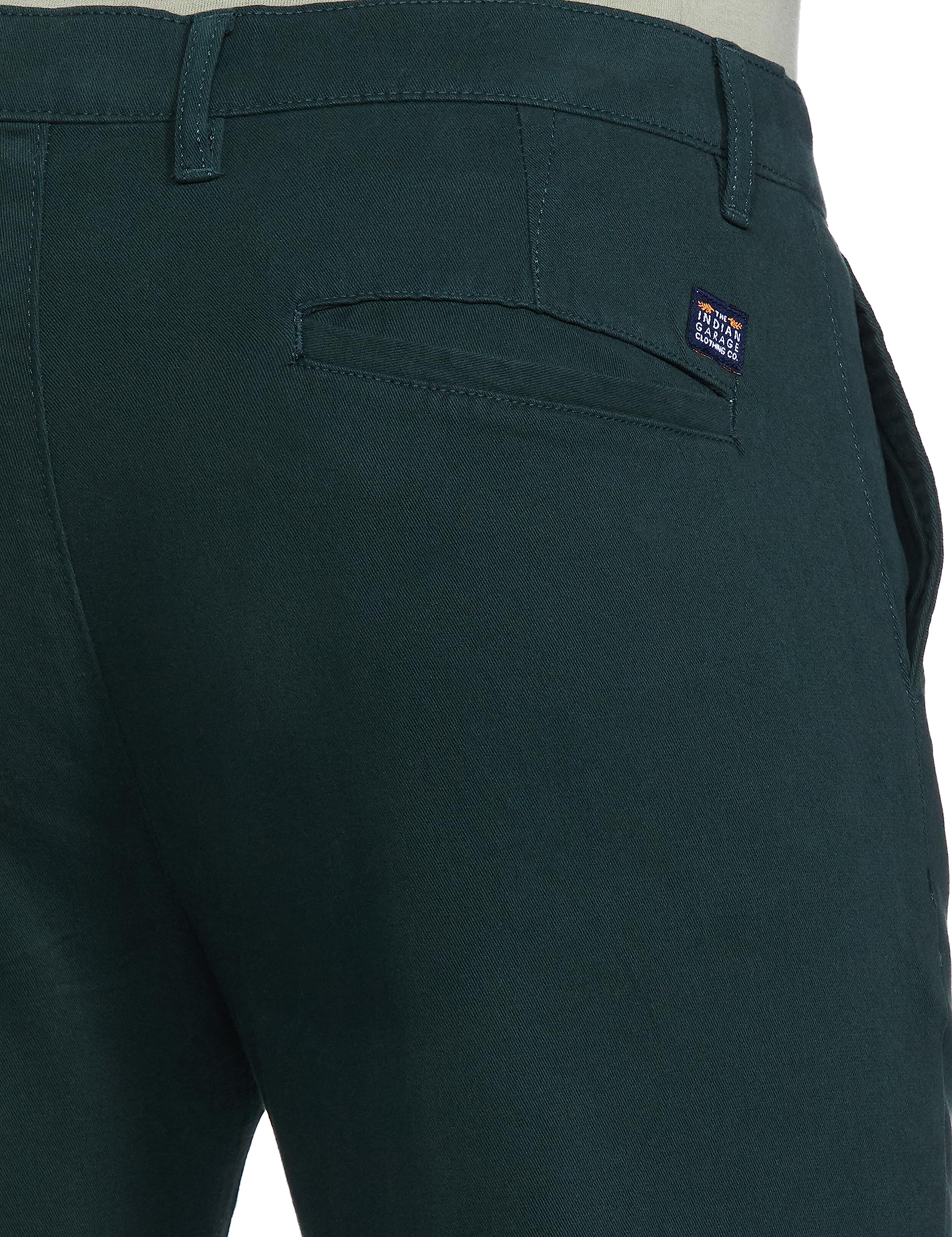 The Indian Garage Co Men Mid Rise Slim Fit Solid Mid-Rise Chinos Teal, 30 - Image 2