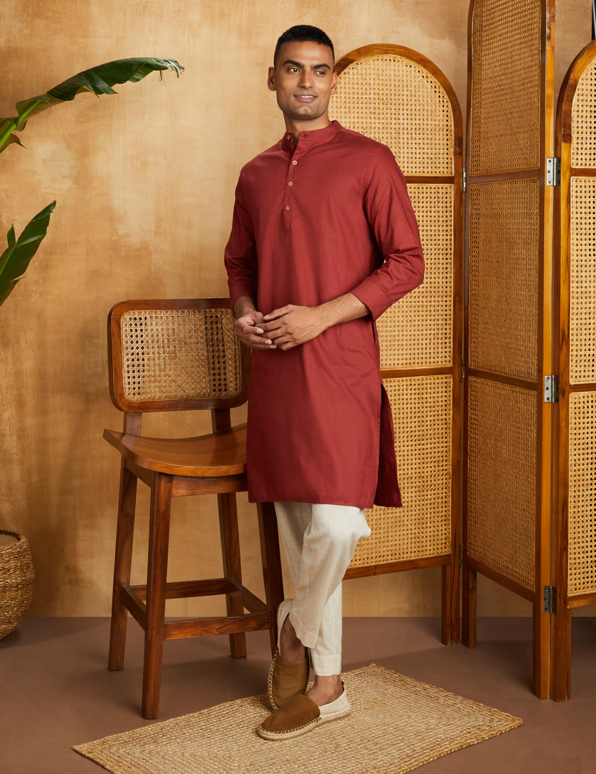 Symbol Men's Cotton Solid Long Kurta (Regular Fit) Sun Dried Tomato XL - Image 9