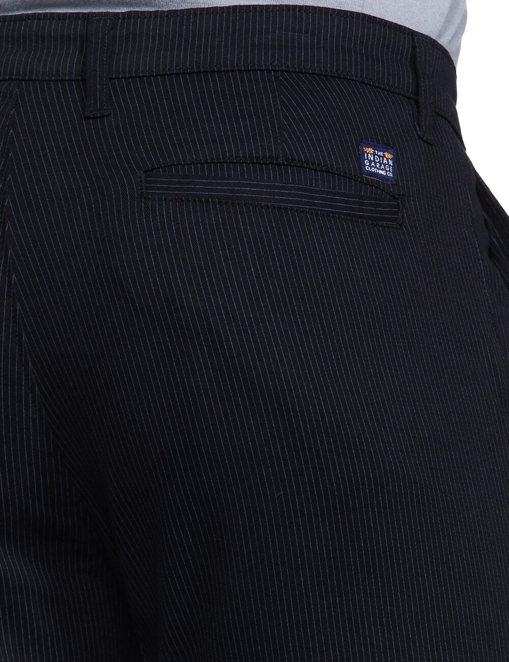 The Indian Garage Co Men Mid Rise Slim Fit Striped Mid-Rise Chinos, Black, 34 - Image 2
