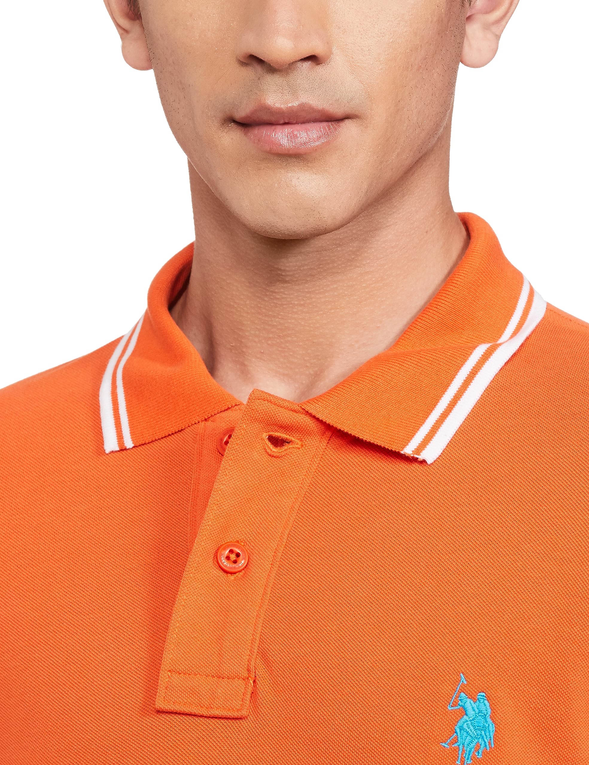 U.S. POLO ASSN. Men's Tipped Collar Pure Cotton Slim Fit Polo Shirt (USTSHS1540_Orange_Orange_XL) - Image 3
