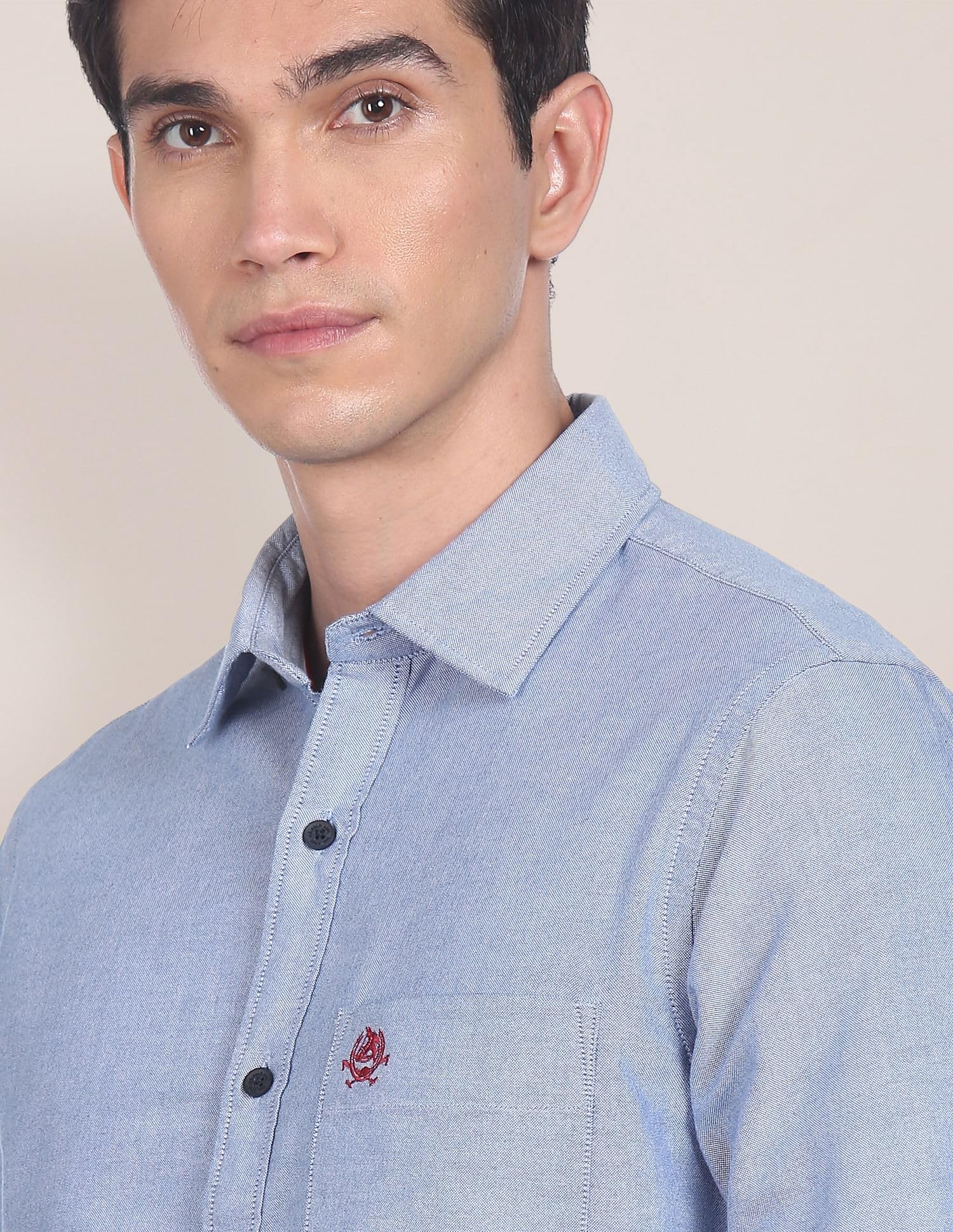U.S. POLO ASSN. Men's Solid Spread Collar Premium Cotton Oxford Tailored Fit Shirt (USSHTR0027_DK. Blue_S) - Image 2