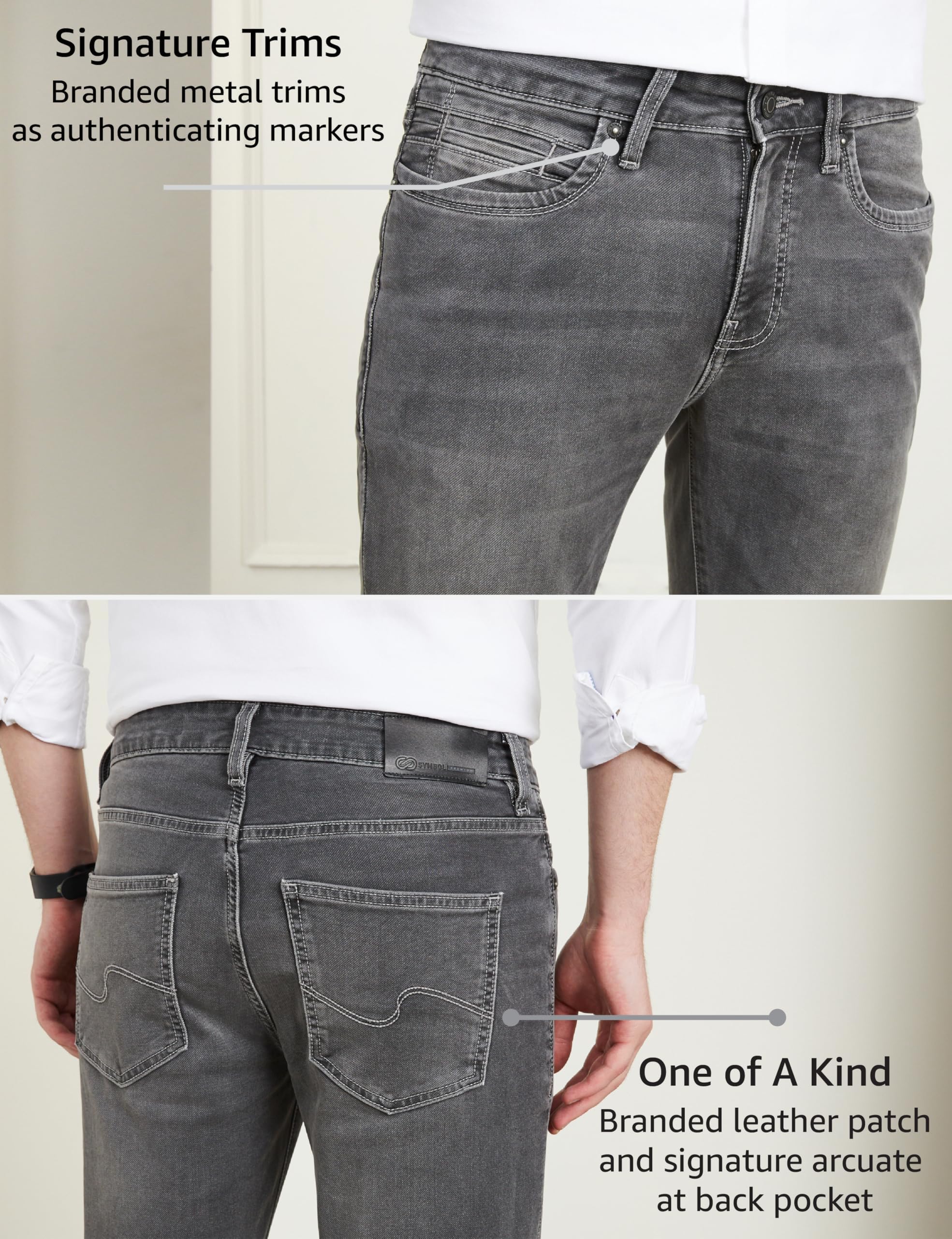 Symbol Premium Men's Slim Fit Stretchable Mid Rise Jeans | Casual Denim | Cotton Stretch | Fashion Shades of Black & Blue (Available in Plus Size) (Mid-Grey_36) - Image 3