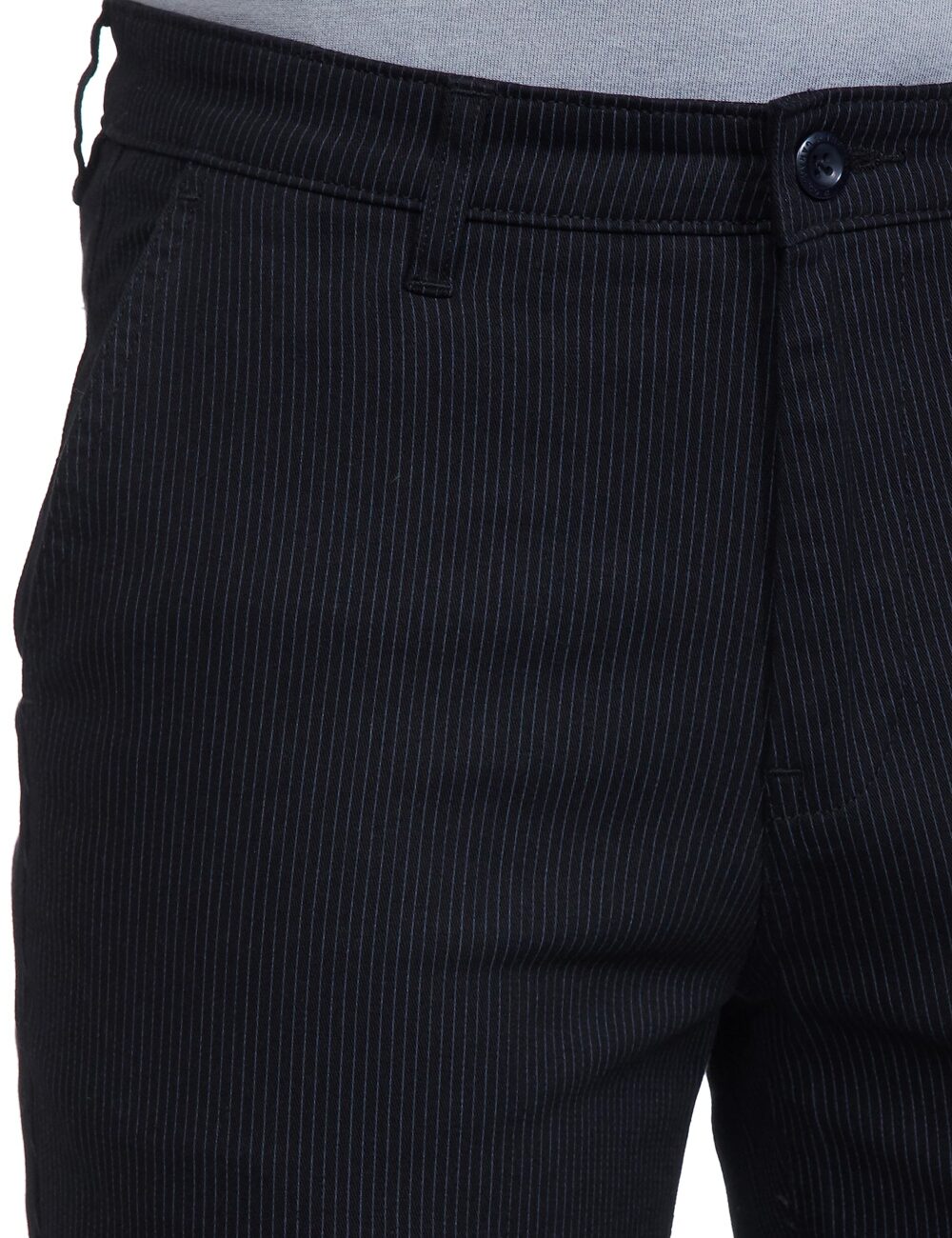 The Indian Garage Co Men Mid Rise Slim Fit Striped Mid-Rise Chinos, Black, 34 - Image 3