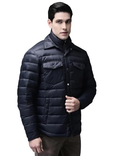 Woods Men’s Dark Navy Solid Shirt Collar Double-Layer Quilted Nylon Winter Coat with Front Button Closure, Zip-Up Inner Layer, Flap Pockets | M | Dnavy - Image 3