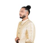 GOLD INDO WESTERN SHERWANI WITH DUPATTA & STRAIGHT CUT PANT (Medium)