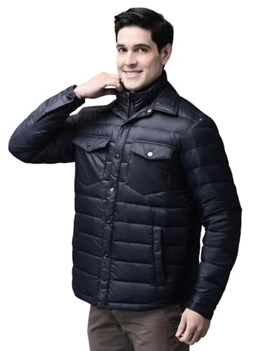 Woods Men’s Dark Navy Solid Shirt Collar Double-Layer Quilted Nylon Winter Coat with Front Button Closure, Zip-Up Inner Layer, Flap Pockets | M | Dnavy - Image 4