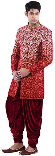 RAJ DESIGN STUDIO Men's Laser Cut Design Indowestern/Sherwani With Maroon velvet Harem - Image 8