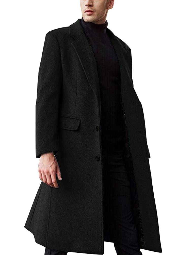 chouyatou Men's Fall Winter Office Single Breasted Long Dress Wool Coat Overcoat, Black, X-Large - Image 5