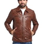 TEAKWOOD LEATHERS Genuine Leather Solid Biker Jacket for Men (XL, Brown), Standard Length