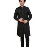 KISAH Men Black Cut-Dana Indowestern Sherwani Sherwani Trouser Set with Beads and stones, 42