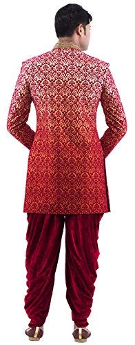 RAJ DESIGN STUDIO Men's Laser Cut Design Indowestern/Sherwani With Maroon velvet Harem - Image 9