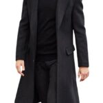 chouyatou Men's Fall Winter Office Single Breasted Long Dress Wool Coat Overcoat, Black, X-Large