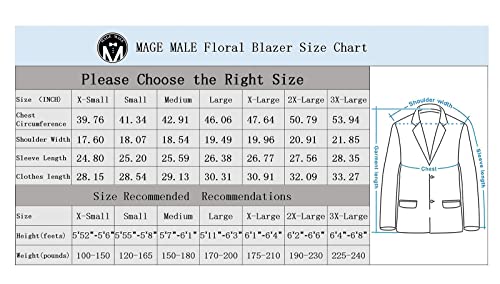 MAGE MALE Men's Dress Party Floral Suit Jacket Notched Lapel Slim Fit Two Button Stylish Blazer Red - Image 6