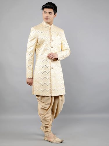 Manish Creations Men's Thread Embroidered with Mirror Work Sherwani Set - Image 4