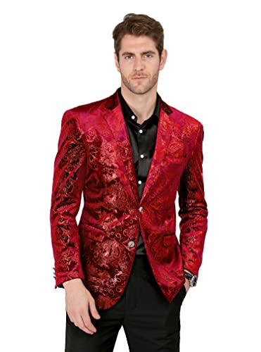 MAGE MALE Men's Dress Party Floral Suit Jacket Notched Lapel Slim Fit Two Button Stylish Blazer Red - Image 4