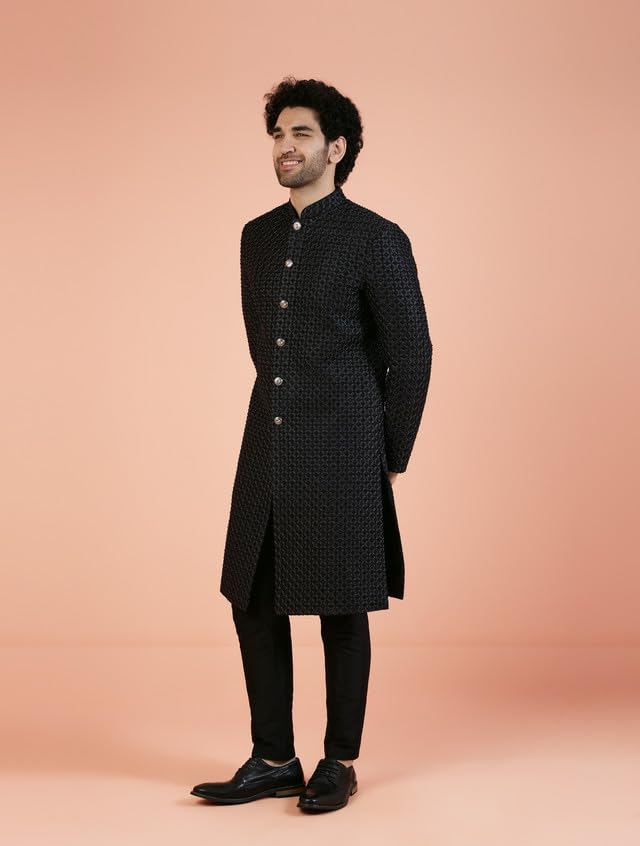 KISAH Men Black Cut-Dana Indowestern Sherwani Sherwani Trouser Set with Beads and stones, 42 - Image 7
