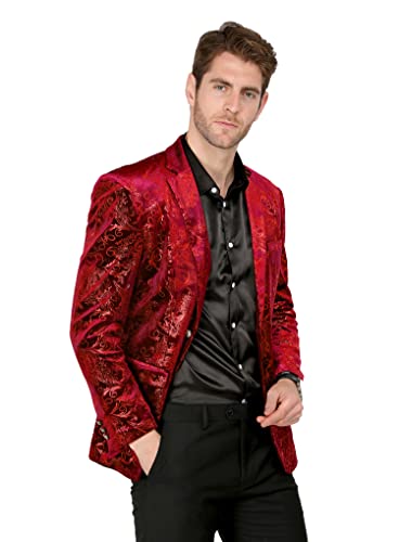 MAGE MALE Men's Dress Party Floral Suit Jacket Notched Lapel Slim Fit Two Button Stylish Blazer Red - Image 3