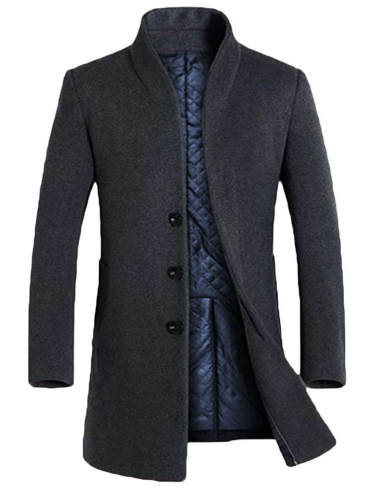 Lavnis Men's Trench Coat Long Wool Blend Slim Fit Jacket Overcoat Thicken Style Gary Medium