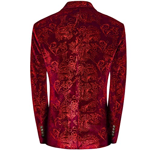 MAGE MALE Men's Dress Party Floral Suit Jacket Notched Lapel Slim Fit Two Button Stylish Blazer Red - Image 7